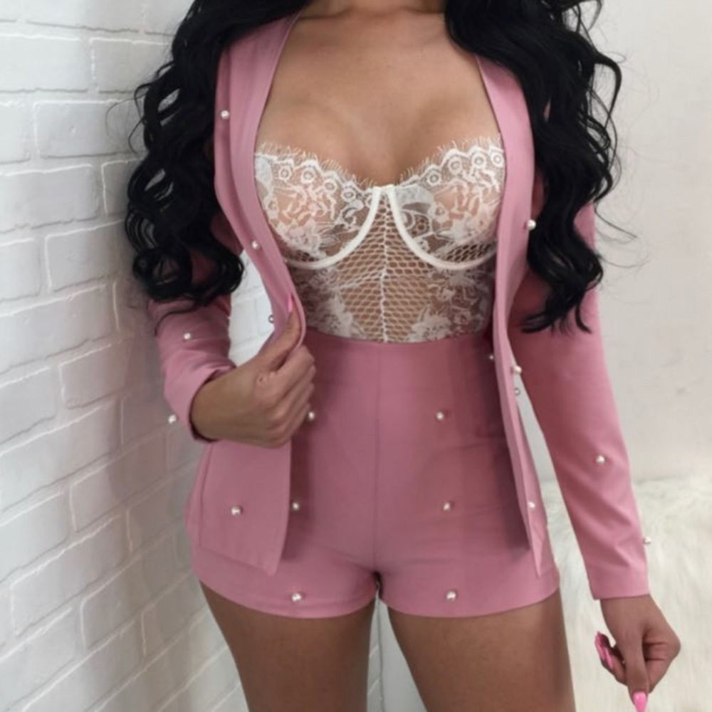 Leah Pearl Pink Blazer Short Set